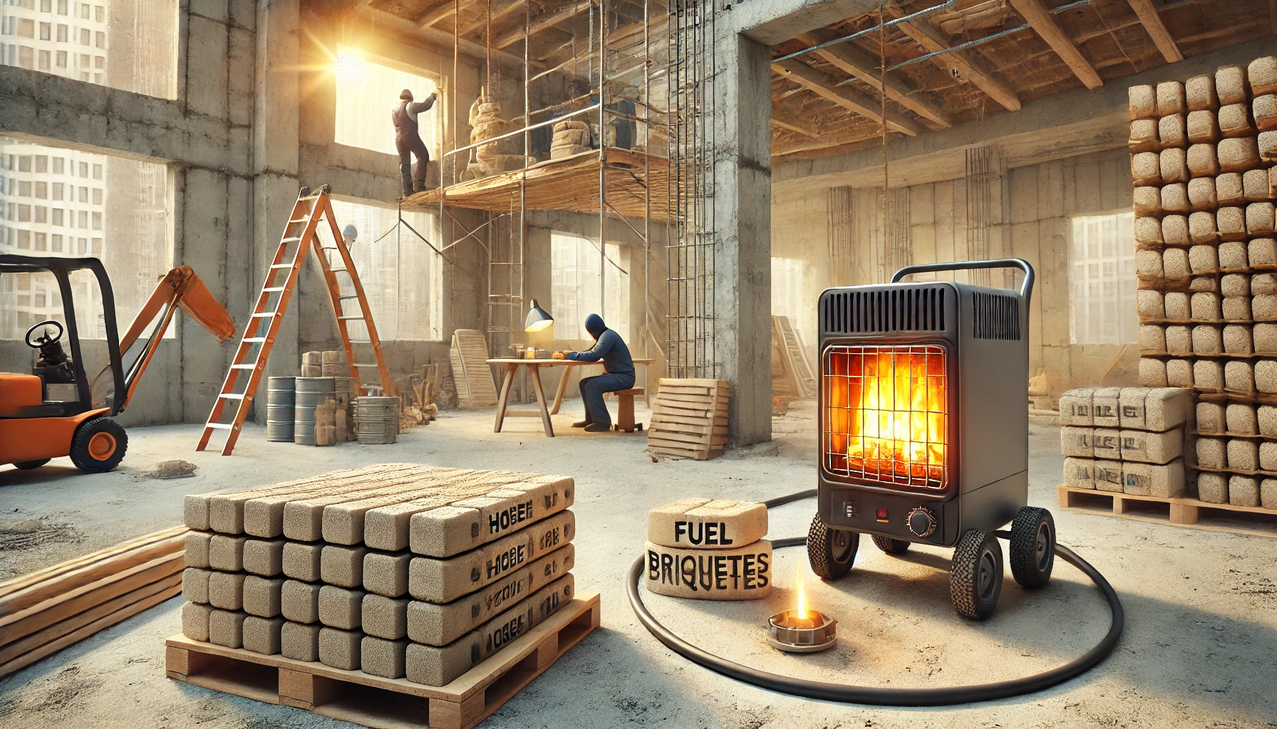Beheizung von Baustellen und renovierten Gebäuden mit Brennstoffbriketts