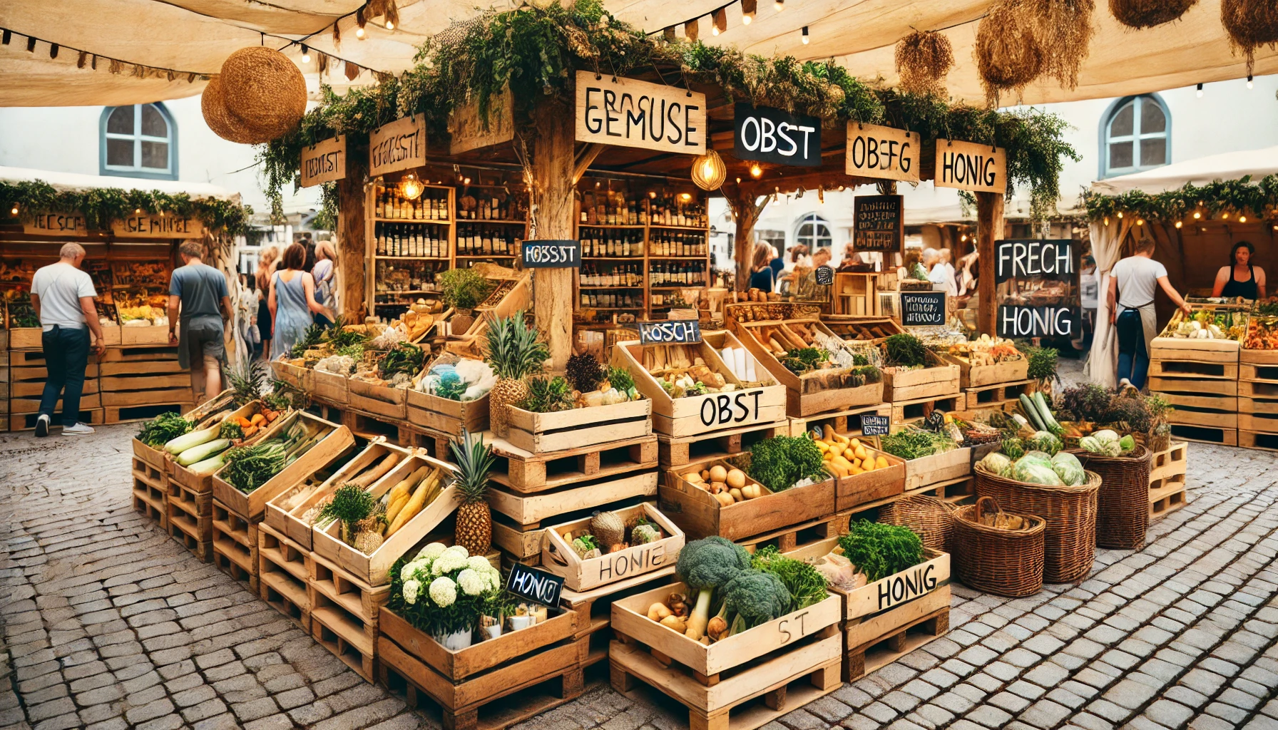Palettenbretter auf Ökomärkten: Präsentation eines nachhaltigen Lebensstils