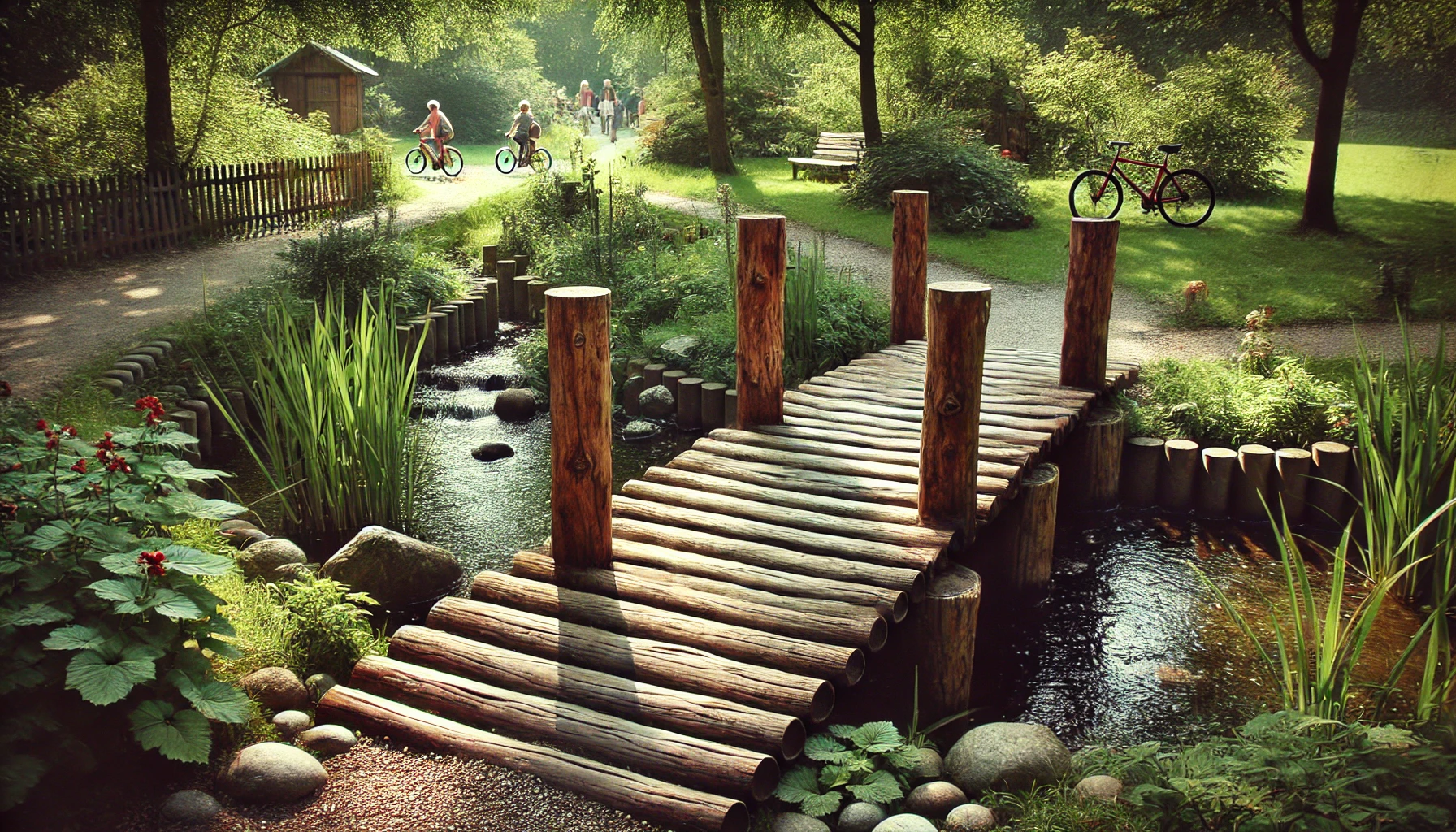 Palettenbretter beim Bau provisorischer Stege in Parks und Grünanlagen