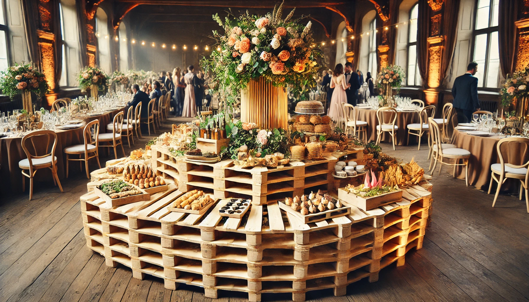 Palettenbretter für außergewöhnliche Formen von Buffet-Tischen bei Events