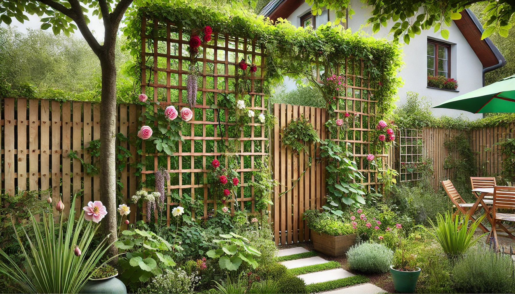 Palettenbretter und Gartenkompositionen: Unterstützung für Kletterpflanzen