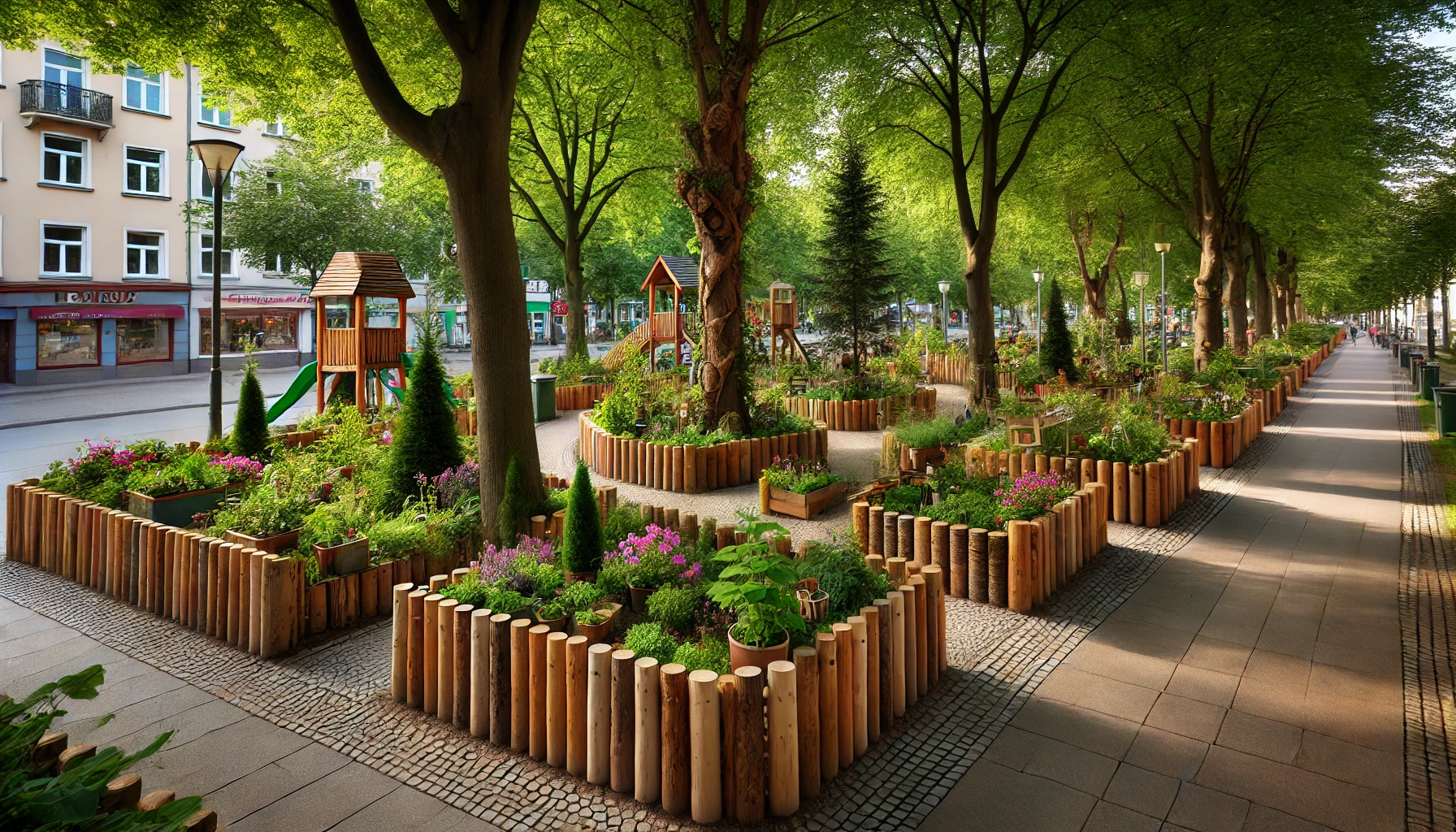 Palettenbretter zum Schutz von Bäumen und Sträuchern im Stadtbild
