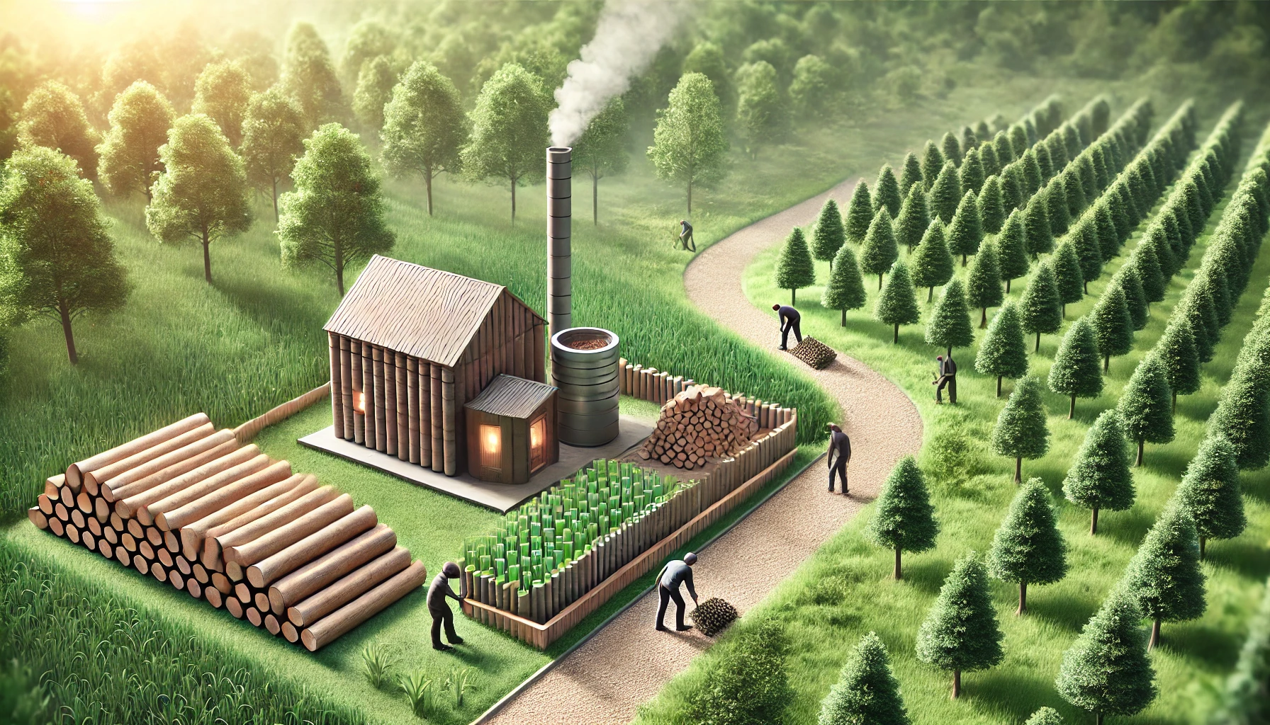 Zusammenhang zwischen der Produktion von Briketts, Wiederaufforstung und Baumpflanzung